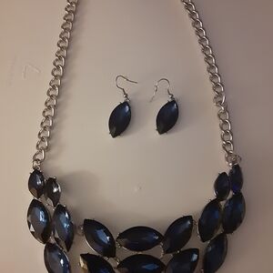 Sapphire and Silver Necklace with Earrings Faux Sapphire And Silver